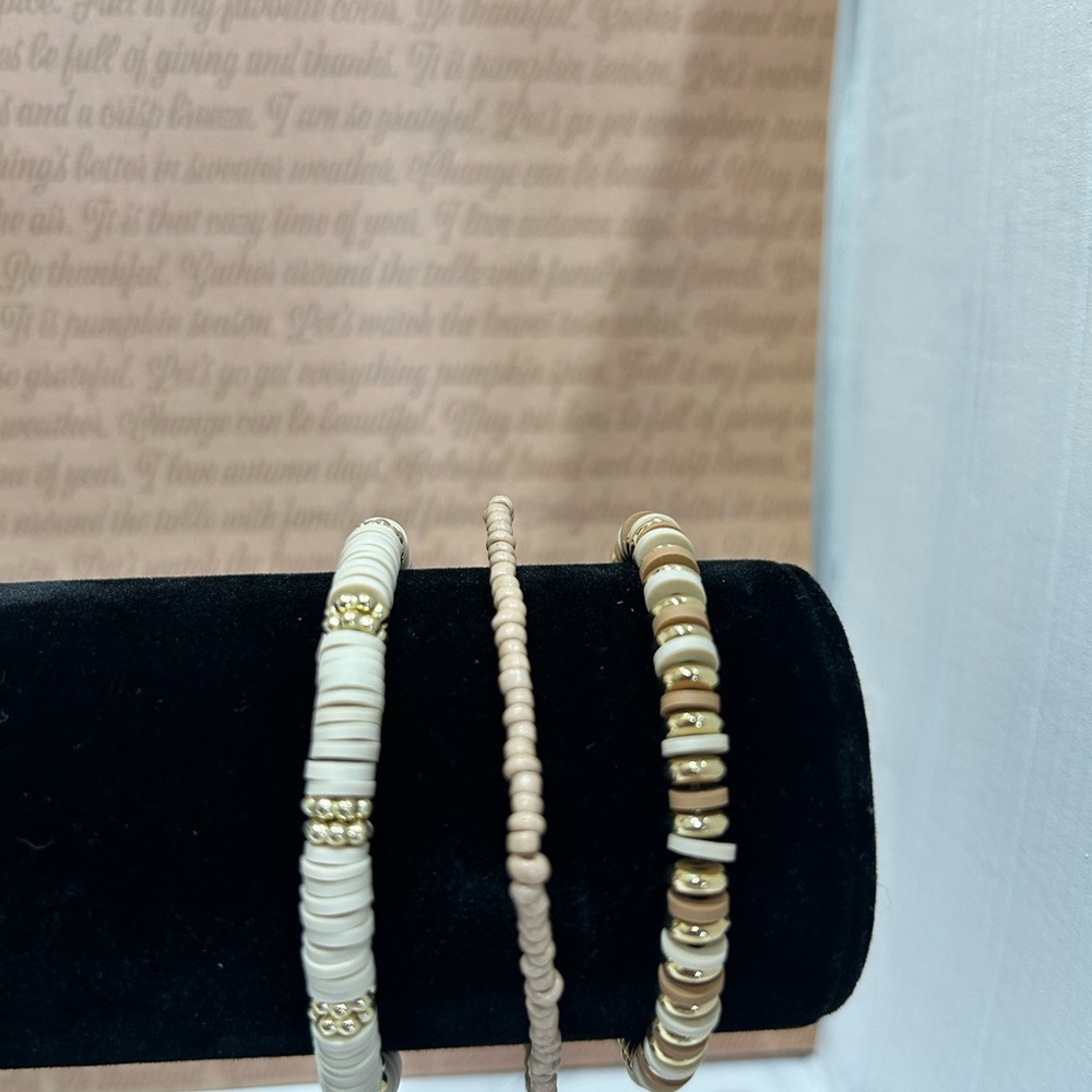 Neutral Beaded Stackable Bracelets - Set of 3